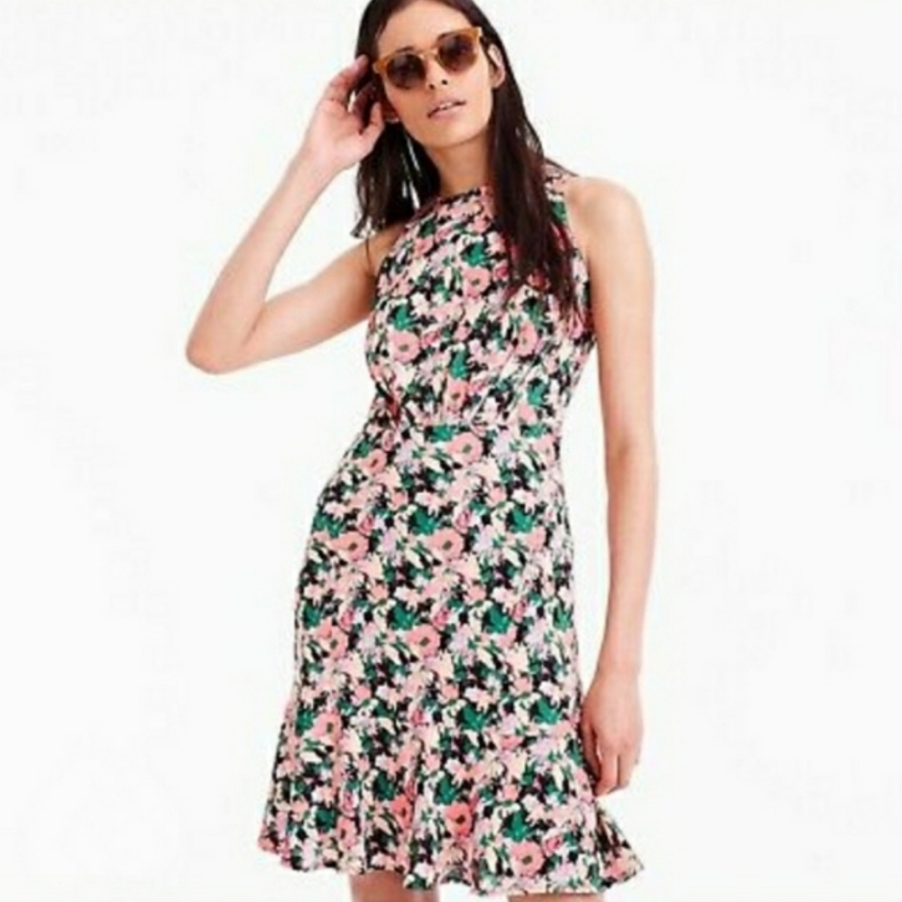 J. Crew Mercantile Ruched Waist Dress in Neon Floral, Size 6